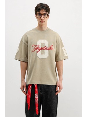 Vamos Oversize Baskılı Tişört Haki