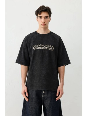 Vamos Oversize Baskılı Tişört Siyah