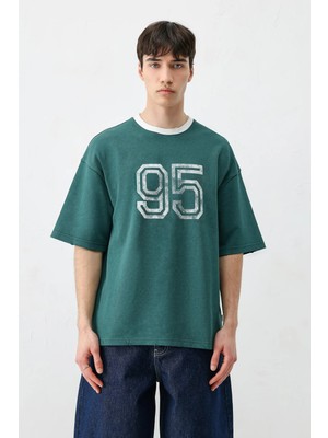 Vamos Oversize Baskılı Tişört Nefti