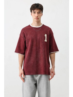 Vamos Oversize Baskılı Tişört Bordo