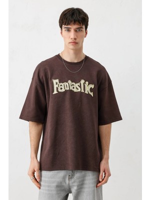 Vamos Oversize Baskılı Tişört Kahve