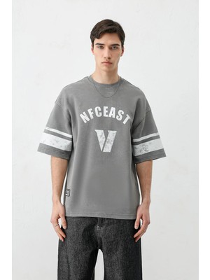Vamos Oversize Baskılı Tişört Füme