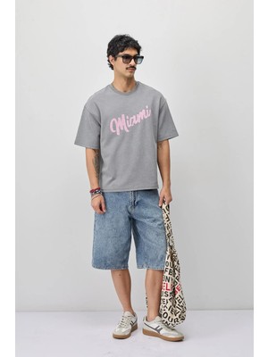 Vamos Oversize Baskılı Tişört Füme