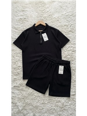 Fifty Color Fitilli Ottoman Premium Kumaş Polo Yaka Unisex T-Shirt ve Şort Takım
