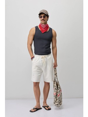 Vamos Bağcıklı Loose Fit Şort Ekru