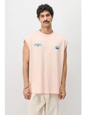 Vamos Oversize Baskılı Kolsuz Tişört Somon