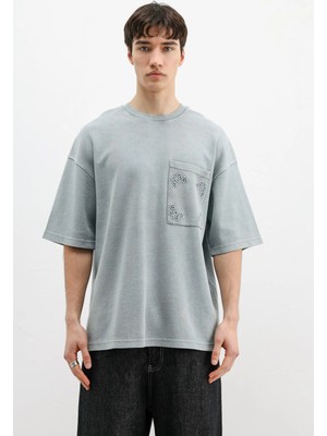 Vamos Oversize Baskılı Tişört Gri