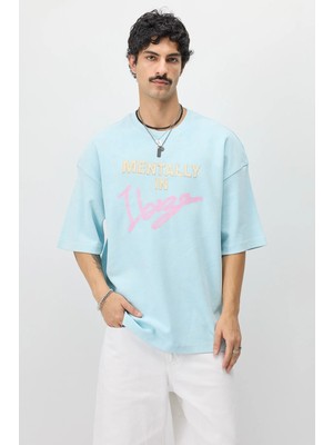 Vamos Oversize Baskılı Tişört Bebe Mavi