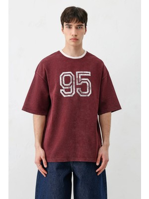 Vamos Oversize Baskılı Tişört Bordo