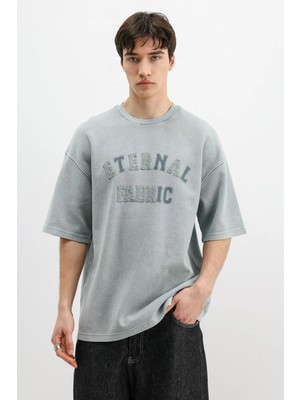 Vamos Oversize Baskılı Tişört Gri