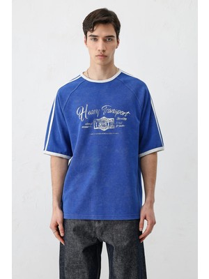Vamos Oversize Baskılı Tişört Saks