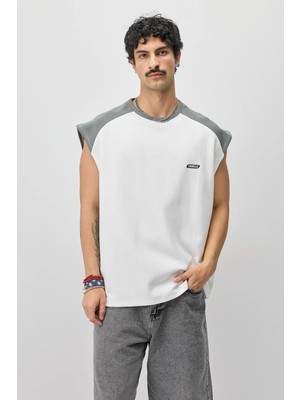 Vamos Oversize Baskılı Kolsuz Tişört Açık Haki