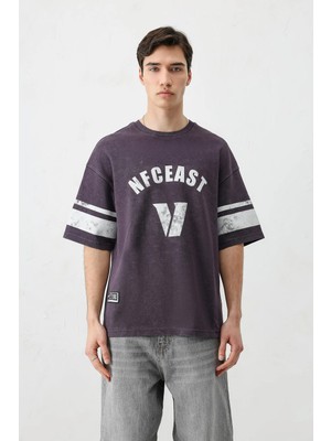 Vamos Oversize Baskılı Tişört Mürdüm