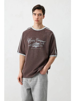 Vamos Oversize Baskılı Tişört Kahve