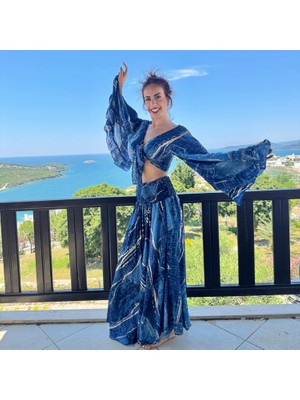 Ithal Etnik Desenli Bohem Ipek Pantolon Takım