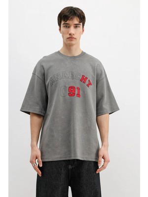 Vamos Oversize Baskılı Tişört Füme