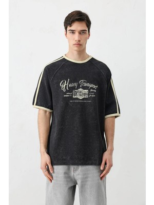 Vamos Oversize Baskılı Tişört Siyah