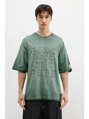 Vamos Oversize Baskılı Tişört Nefti