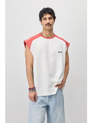 Vamos Oversize Baskılı Kolsuz Tişört Mercan