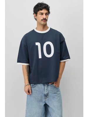 Vamos Oversize Baskılı Tişört Lacivert