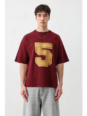 Vamos Oversize Baskılı Tişört Bordo