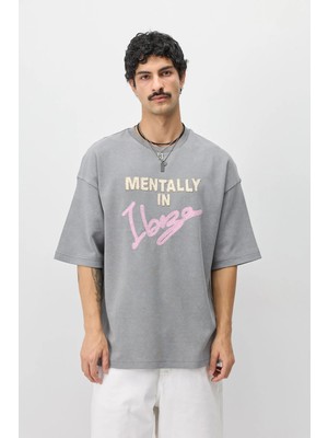 Vamos Oversize Baskılı Tişört Füme