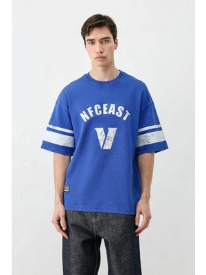 Vamos Oversize Baskılı Tişört Saks