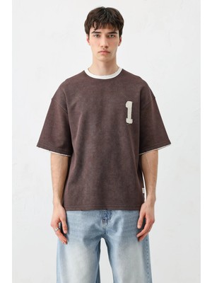 Vamos Oversize Baskılı Tişört Kahve