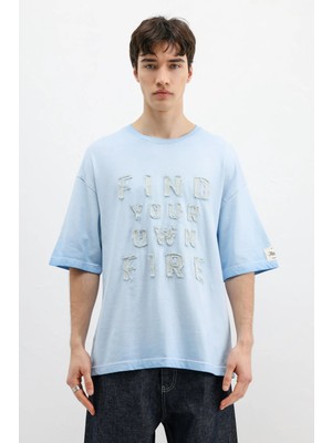 Vamos Oversize Baskılı Tişört Bebe Mavi