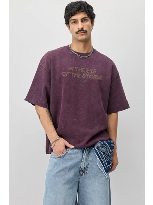Vamos Oversize Baskılı Tişört Bordo