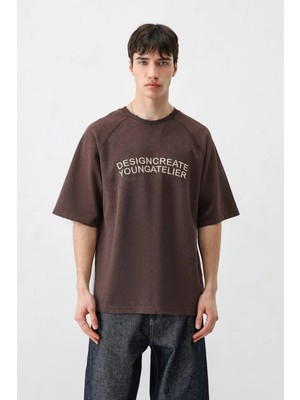 Vamos Oversize Baskılı Tişört Kahve