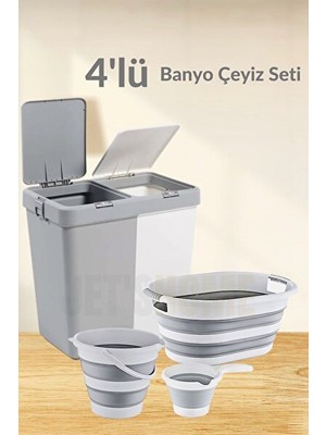 Novélune Çamaşır Sepeti: 4'lü Banyo Seti, Katlanabilir , Sele ve Maşrapa ile