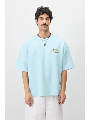 Vamos Oversize Baskılı Tişört Bebe Mavi