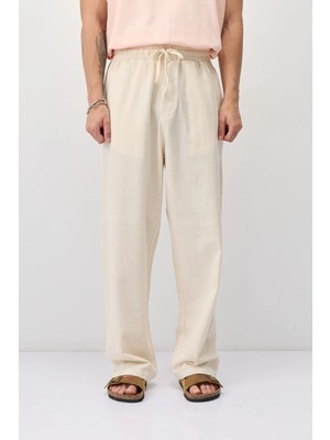 Vamos Bağcıklı Baggy Fit Keten Pantolon Naturel