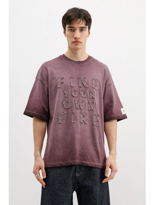 Vamos Oversize Baskılı Tişört Bordo