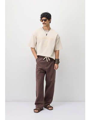 Vamos Oversize Baskılı Tişört Taş