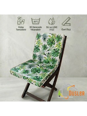 Düşler Ev Tekstili 40X80 Tropikal Palmiye Yeşil Yaprak Monstera Desenli Su ve Leke Itici Duck Kumaş Fermuarlı Bağcıklı Biyeli Sandalye Minderi 5 cm