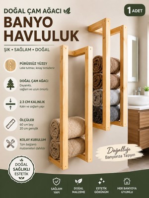 Barenda Dekoratif Duvar Rafı Havluluk Ahşap Havlu Rafı Banyo rafı 1 adet