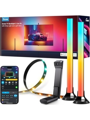 Frefly Store Govee Tv Arkası LED Şerit Aydınlatma 3 Lite Kit + 2'li Aydınlatma Bar + Tv ile Renk Senkronizasyon 55-65 Inç Tüm Tv'ler Uyumludur          [enerji Sınıfı A]