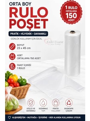 Frefly Store Rulo Poşet Orta Boy 1 Rulo Hışır Atlet Poşet Beyaz Market Manav Poşeti Çöp Poşeti 23X45 cm