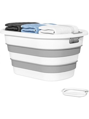 Frefly Store 25 Litre Katlanabilir Silikon Çamaşır Sepeti Akordiyon Katlanır Sele Yer Kaplamayan Taşınabilir Ergonomik Kulplu Dayanıklı ve Hafif Depolama Sepeti Banyo ve Ev Kullanımı Kirli Sepeti (Gri, 25 Litre)