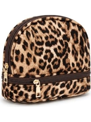 Frefly Store Leopar Desenli Çift Katmanlı Seyahat Tipi Makyaj Çantası - Yumuşak Dokulu Kozmetik Düzenleyici ve Çok Amaçlı Makyaj Organizeri