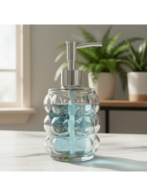 Frefly Store Deconox Beyaz Bubble Design Cam Sıvı Sabunluk - 450 ml Kabartmalı Şık Banyo ve Mutfak Sabunluğu (7X12 Cm) (5067 - Şeffaf)