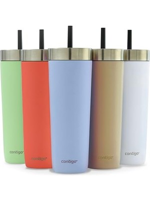 Frefly Store Contigo No-Spill Tumbler Yalıtımlı Su Şişesi, Pipetli, Mavi, 720 ml