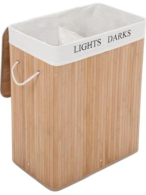 Frefly Store Orret Home Doğal Bambu Katlanabilir Kirli Çamaşır Sepeti, Yıkanabilir Çıkarılabilir Astar Torbalı, Sele Görünümlü Şık ve Dayanıklı Çamaşır Sepeti, Kapaklı ve Ergonomik Tasarım (2 Bölmeli)