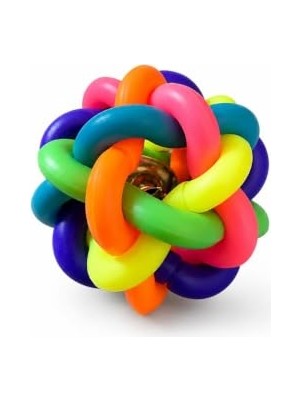 Frefly Store Busstier Renkli Zilli Örgü Kedi Köpek Oyun Topu, Interaktif Isırma ve Kovalama Oyuncağı, Küçük Irk Köpekler ve Kediler Için 6,5 cm