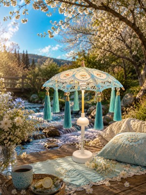 Missidea Vintage Aqua Bohem Dekoratif Şemsiye Lambası-