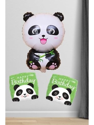 Frefly Store Panda Şekilli Happy Birthday Balon Panda Konsept Doğum Günü Balon Seti