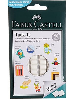 Frefly Store Faber-Castell Tack-It Beyaz, 50 Gr, 90 Parça, Yeniden Kullanılabilir Hamur Yapıştırıcı, Sökülebilir ve Iz Bırakmaz