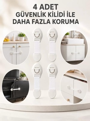 Midas Toptan Home 4'lü Esnek Kayışlı Çocuk Güvenlik Kilidi Pratik ve Güvenli Kullanım